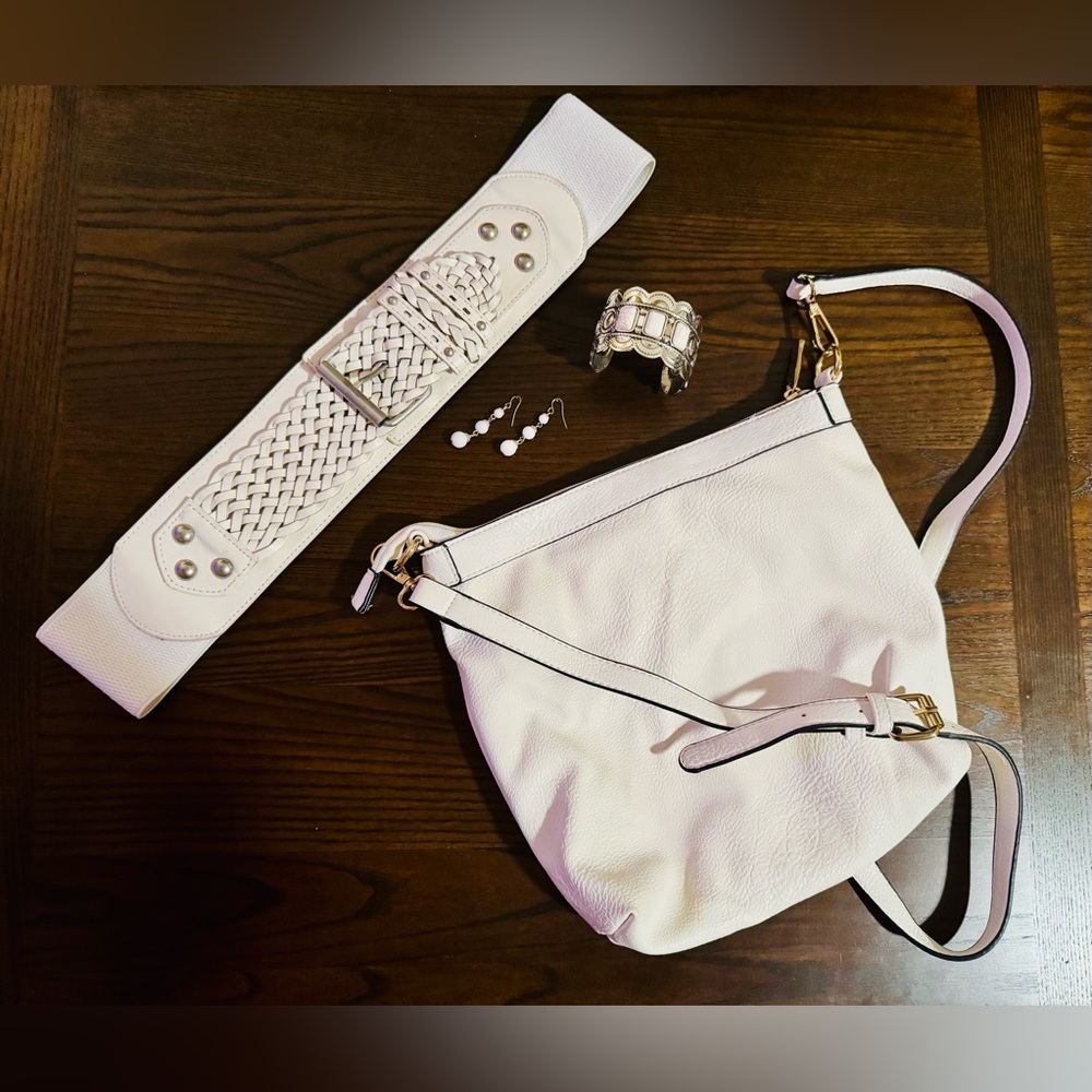 End of summer white accessory bundle handbag belt earrings bangle jewelry